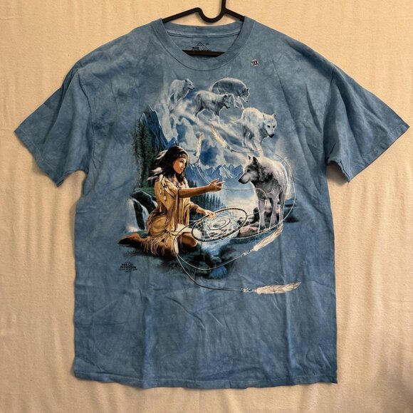 Vtg The Mountain 2001 Tie Dye T-Shirt Native American Wolf Spirit Men’s Large - Picture 1 of 10